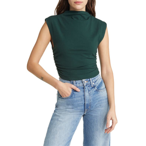 Reformation Lindy - Top corto fruncido de punto para mujer, color verde bosque, talla pequeña - Product Image 1