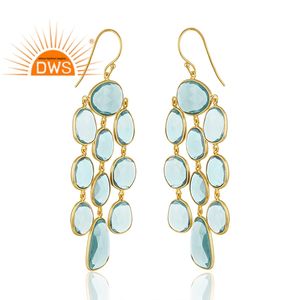 Nouveau Design élégant en argent Sterling verre naturel bleu topaze pierres précieuses balancent boucle d'oreille bijoux personnalisés pour les femmes cadeau pour elle - Product Image 2