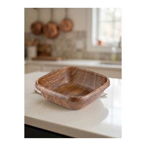 23 cm <b>Square</b> Wood Look Bread and Fruit <b>Basket</b> 22.5x22.5x7 cm Serving <b>Basket</b> for Kitchen Use - Product Image 1