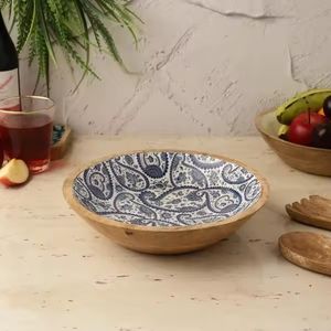 Cuenco redondo de madera respetuoso con el medio ambiente Diseño único Esmalte de color para uso multiusos Cocina y Mesa - Product Image 1