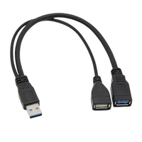 Cable USB 3.0 Macho a Doble Hembra en Y, 30 cm/0.3 Metros, PVC Negro, 3A Carga Rápida, Blindaje Trenzado, Cable de Datos de Alta Potencia para Computadora
