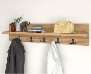 Wall Mounted <b>Wooden</b> Shelf with <b>Hooks</b> Entryway <b>Coat</b> Rack Decorative Wall Organizer - Product Image 3