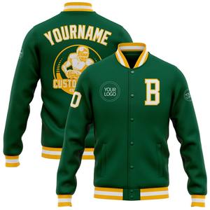 Custom Kelly verde blanco-oro bombardero Full-Snap Varsity Letterman chaqueta cortavientos chaqueta Varsity de los hombres - Product Image 1