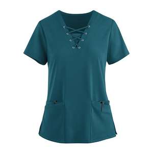 Comfortable 100% Polyester Wholesale Women's Scrub Tops with <b>Pockets</b> Unisex Nursing Uniform - Product Image 2
