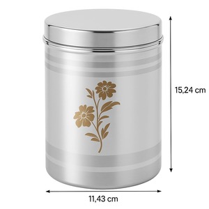 Ensemble de pots de rangement en acier inoxydable gravé de fleurs dorées élégantes et modernes, contenants cylindriques pour une utilisation en cuisine - Product Image 5