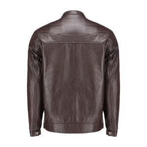 Men's 100% Breathable <b>Genuine</b> <b>Leather</b> <b>Jacket</b> with Front Logo Comfortable Zipper Closure Stand Collar Customizable for Winter - Product Image 2