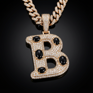 Collier avec pendentif lettre personnalisé serti de diamants A-Z |   Alliage |   Zircon |   Bijoux unisexes Hip Hop - Product Image 5