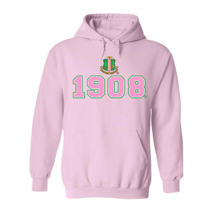 Sudadera con Capucha AKA 1908, Bordado en Rosa Claro y Verde, Sudadera con Capucha Personalizada para Hermandades Griegas - Product Image 1
