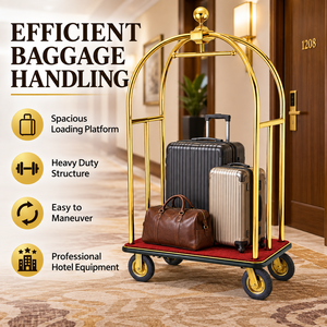 Carrello Portabagagli Piccolo con Sfera Dorata in Acciaio Inossidabile, Piattaforma per Tappeto Rosso, Ruote Silenziose da 8 Pollici, Servizio Concierge e Bellman - Product Image 5