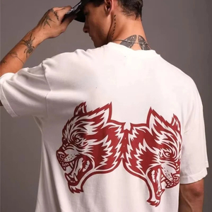 2025ใหม่เสื้อยืดออกกำลังกายแฟชั่นพิมพ์ลายหัวหมาป่าสุดคลาสสิกสำหรับผู้ชายอินเทรนด์ทำจากแขนสั้นแท้ - Product Image 1