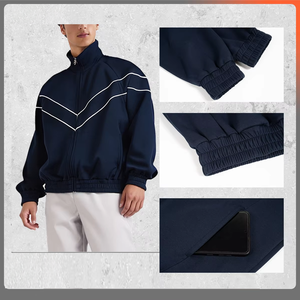 Veste de sport surdimensionnée Logo personnalisé Lavage à l'acide Coupe ample Vintage Fermeture éclair Col montant Veste de survêtement pour homme - Product Image 4