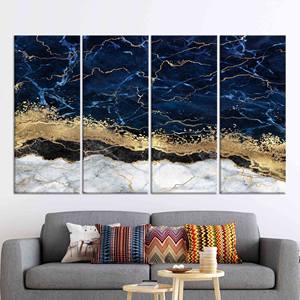 Tableau sur toile imprimé bleu marine et or moderne - Design imprimé élégant, lot de 4 toiles - Product Image 1