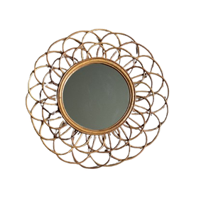 Fabriqué à la main Boho Chic miroir en rotin forme arrondie écologique moderne décor à la maison art mural naturel miroir mural écologique - Product Image 1