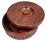 Boîte à chapati en bois élégante faite à la main avec couvercle à motif floral sculpté, cuillères, préservation de la fraîcheur - Décoration de cuisine indienne, prix de gros