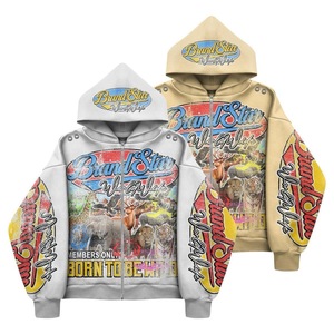 Sweat à capuche surdimensionné en coton de haute qualité Streetwear Patch de broderie personnalisé Zip up Sweats à capuche surdimensionnés pour hommes Pull Up Rhinestone Hoodie - Product Image 1