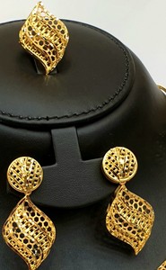 Juego de Joyería de Aleación Chapada en Oro de 24 Quilates, Collar, Pendientes y Anillo con Diseño de Plantas, Estilo Vintage, Joyería de Moda para Mujer para Fiestas - Product Image 3