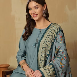 Kurta de seda pura regular para mujer con pantalones y con Dupatta, producto a granel, uso diario personalizado para mujer - Product Image 1