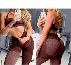 Conjuntos de yoga, top deportivo sin costuras y leggings de cintura alta, elásticos, transpirables, ligeros, ropa deportiva para mujer - Product Image 4