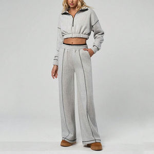 Cropped Sport Street Wear Logotipo personalizado Cremallera Dos pantalones de chándal de 2 piezas y Sudadera con capucha Conjunto Joggers Chándales Mujer - Product Image 2