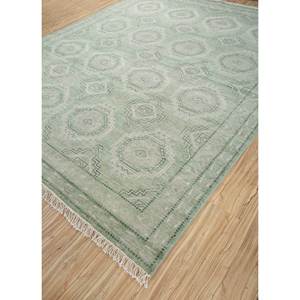 Alfombra de Lana Anudada a Mano Color Verde Savana AKWL-1281, Patrón Geométrico Rectangular para Decoración de Sala de Estar, Tamaño Rectangular 9x12 - Product Image 2