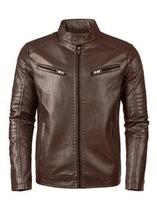 Blouson en cuir léger décontracté pour homme, style motard vintage, motif lettres, en toile, pour l'hiver - Product Image 6