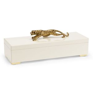 Boîte d'accent élégante de guépard blanc avec boîte de rangement décorative de sculpture en bronze pour la décoration intérieure et les accessoires de salon de luxe - Product Image 1