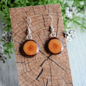 ต่างหูรูปหัวใจทำจากเรซินแผ่นฟอยล์สีทองสีขาวสีดำทรงกลมทรงสี่เหลี่ยมรูปทรงเรขาคณิตทำจากไม้ - Product Image 3