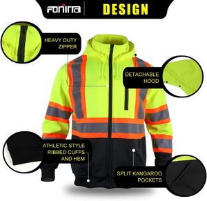 Chaleco de construcción para hombre personalizado de alta visibilidad, ropa de trabajo reflectante de seguridad para exteriores con cremallera fluorescente multibolsillos - Product Image 6