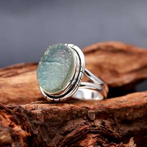 Tendencia aguamarina Druzy 925 plata esterlina forma ovalada bisel de piedras preciosas ajuste antiguo hecho a mano compromiso boda Bohemia - Product Image 1