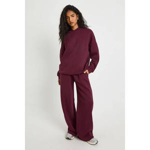 Ensemble de survêtement en molleton pour femme, logo personnalisé OEM, 2 pièces, pantalon de survêtement, vêtements de sport, 100% coton respirant, sweat-shirts à capuche, jogging - Product Image 1