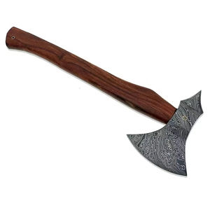 Hache de chasse en acier damas faite à la main personnalisée avec manche en palissandre et étui en cuir pour le bricolage et l'utilisation industrielle - Product Image 1