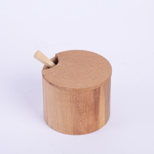 8cm Beech Wood <b>Spice</b> <b>Jar</b> with Mini Spoon - Natural Solid Wooden Seasoning Pot & Salt Cellar - Eco-Friendly Kitchen Storage <b>Jar</b> - Product Image 4