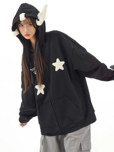 Japonés Kawaii ala con capucha sudadera suelta mujer otoño tejido manga larga cremallera estrella cárdigan abrigo de gran tamaño Y2K - Product Image 5