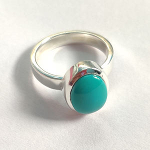 Cadeau de noël Turquoise naturelle 11x9mm pierre précieuse ovale 925 bague en argent 5.36 Gms Sleeping Beauty Cabochon bagues en argent bijoux - Product Image 2