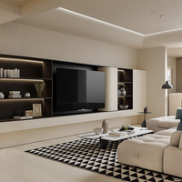Mueble de TV Moderno Minimalista para Montar en la Pared con Luz LED, Consola Multimedia Flotante de Pared Completa con Estantes de Almacenamiento Abiertos