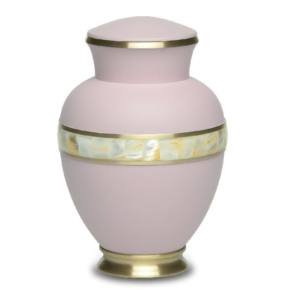 Urna de cremación de latón de alta calidad con banda de grabado Urna de cremación funeraria de metal con acabado de color dorado y rosa - Product Image 3