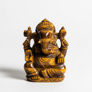 รูปปั้นพระพิฆเนศแกะสลักด้วยมือของขวัญทางธุรกิจพร้อมรูปตาเสือหัตถกรรมอัญมณีกึ่งมีค่าแกะสลักทำในอินเดีย - Product Image 1