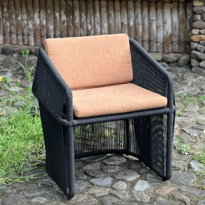 Premium <b>Black</b> PE Rattan <b>Dining</b> <b>Chair</b> Rust-Resistant Comfortable Seating Outdoor Furniture <b>Dining</b> Set for Restaurant Made of Iron - Product Image 1