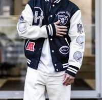 Blouson universitaire personnalisable pour homme, style streetwear, hiver, col montant, en polaire 100% coton, coupe-vent et respirant