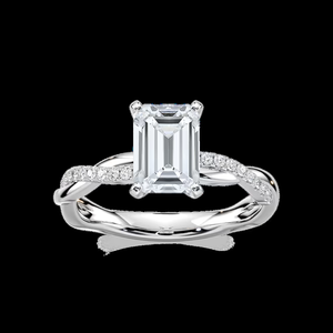 Anillo de compromiso con diamante cultivado en laboratorio de corte esmeralda de 1.10 quilates, certificado por IGI, oro macizo de 14k con vástago trenzado - Product Image 1