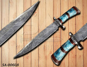 CUSTOM HANDMADE DAMASCUS STEEL COLOR <b>BONE</b> <b>HANDLE</b> BEAUTIFUL HUNTING BOWIE WITH LEATHER SHEATH by <b>KNIVES</b> MAKER. - Product Image 4