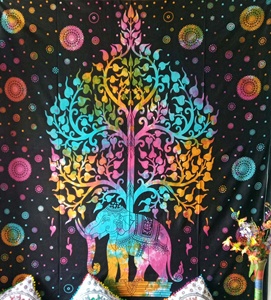 Tapiz de árbol de elefante de algodón hecho a mano de tamaño Queen, colcha hermosa impresa para colgar en la pared, decoración del hogar de consignadores indios - Product Image 1