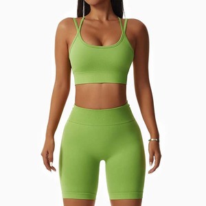 Vêtements de fitness pour femmes vêtements de sport vêtements de yoga ensembles 2 pièces soutien-gorge et short couleur unie pas cher prix entraînement de qualité supérieure - Product Image 5