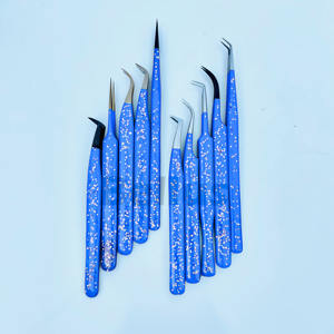 Pinzas de pestañas Blue Mirage, mango de Gel recubierto con purpurina, diseño de punta de fibra, herramienta de extensión de pestañas de acero ecológico con elección de marca - Product Image 4