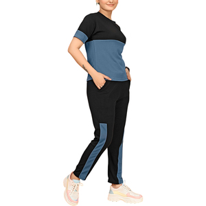 INDEX APPAREL ชุดวอร์มผู้หญิงแบบคัลเลอร์บล็อคแขนสั้นคอกลมกางเกงขายาวระบายอากาศได้ดีสวมใส่สบายในฤดูใบไม้ผลิ - Product Image 6