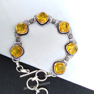 Vente en gros de bracelets tendance à chaîne et à maillons en cristal de citrine à facettes plaqué argent ajustable pour les fêtes - Product Image 2