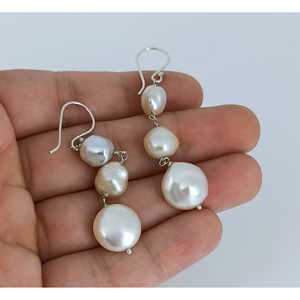 Freshwater Pearl 925 Sterling <b>Silver</b> Handmade <b>Dangle</b> <b>Earrings</b> for Women Boho Style 18K Gold Gift for Her - Product Image 4
