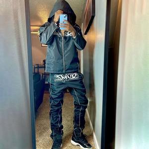 Chaqueta cortavientos con bordado de letras y cremallera para hombre, chaqueta impermeable de nailon de 2 piezas para exteriores, chándal reflectante para correr - Product Image 5