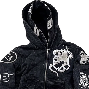 Sweat à capuche personnalisé 100% coton vintage délavé pour hommes Boxy Zip-up respirant à capuche recadrée à double fermeture éclair pour l'impression numérique d'hiver - Product Image 4