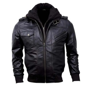 Winter <b>Leather</b> Jacket with Stand Collar Zipper Closure <b>High</b> Street Style Customizable Price for Men - Product Image 2